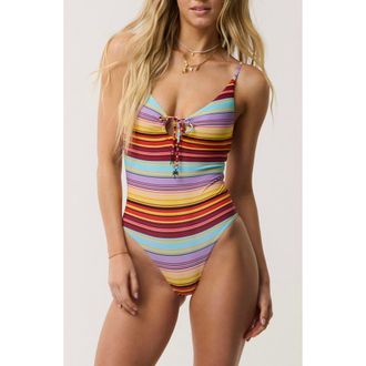 Rip Curl Retro Stripe Full One Piece Swimsuit in Red Multi at Nordstrom, Size X-Small