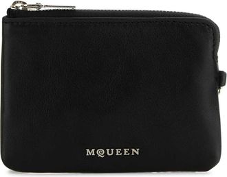 Alexander McQueen Zwarte leren Sling kaarthouder - Dames - Clutches - Zwart - ONE Size - Tassen
