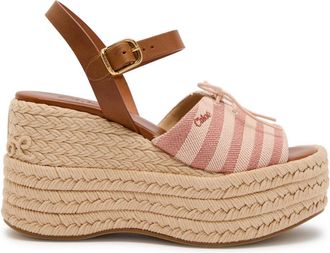 Chlo&eacute; Isla Striped Woven and Leather Wedge Sandals - Pink - 36 (IT36/ UK3)