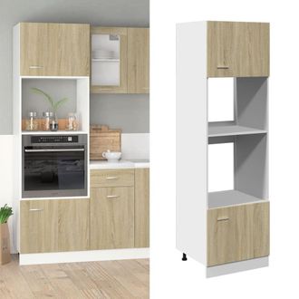 Berkfield Home Microwave Cabinet Lyon Sonoma Oak 60x57x207 cm Engineered Wood in Brown | Size: 60 x 57 x 207 cm