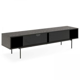 Oviala Mueble de TV de 180 cm estilo industrial en madera negra