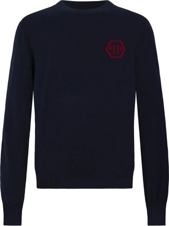 Philipp Plein Cashmere Rondehals Pullover Jacquard Hexagon - Heren - Cashmere truien - Blauw - XS - Kasjmier - Truien & Vesten