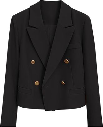 Generic Ladies Blazers UK Button Cropped Solid Color Ladies Jackets Size 12 Long Sleeve Womens Suit with Pockets Office Wear for Women UK Lapel Neck Cardigan 