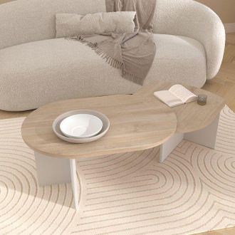 Parisot Mesa Baja Plegable Betty - Roble Y Blanco - Ovalada - 90 / 130,4 X 60 X 42,2 Cm