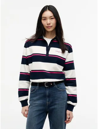 Tommy Hilfiger Womens Tommy Jeans Relaxed Rugby Sweatshirt - Off White / Stripe - XS