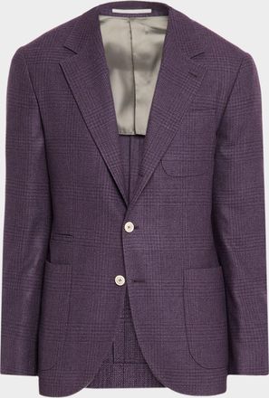 Brunello Cucinelli Mens Tonal Prince of Wales Patch-Pocket Sport Coat
