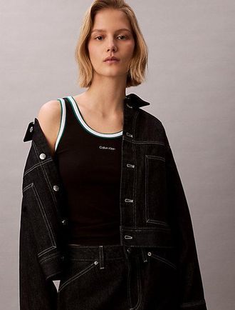 Calvin Klein Contrast Trim Ribbed Logo Graphic Tank Top