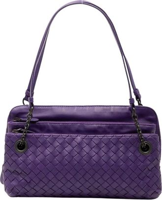 Bottega Veneta Pre-owned Geweven Leren Schoudertas - Dames - Vintage Schoudertas - Paars - ONE Size - Leer - Vintage