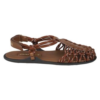 Miu Miu Flat Sandals, female, Brown, Size: 10 US Leather and Cord Sandals