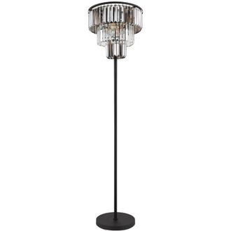 Globo Lighting Lampada da terra cristalli di vetro lampada da soggiorno lampada da terra 3 lampadine, metallo nero opaco, cristalli trasparenti fumé, 3x E27, DxH