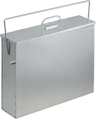 Elle Cubo Para Cenizas, Cuadrado, Con Tapa, 15 L, Acero Galvanizado, Para Chimenea, Barbacoa, Estufa, Color Plata