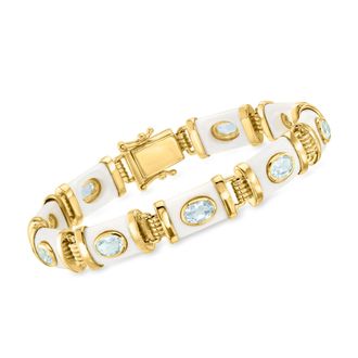 Ross-Simons White Agate and Sky Blue Topaz Bracelet in 18kt Gold Over Sterling