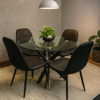 Kosy Koala Kosy Koala Round Glass Dining Table Set With 4 Black Chairs Dining Room Furniture