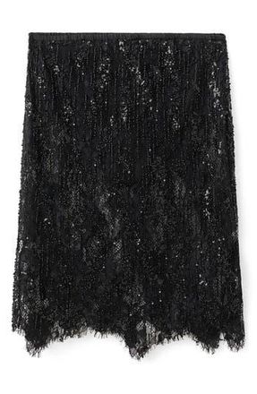 Mango x Kaia Gerber Beaded Lace Skirt in Black at Nordstrom Rack, Size Medium