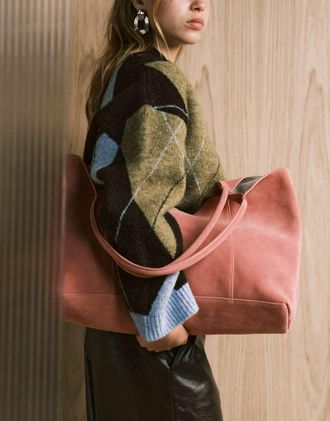 Asos Borsa shopping arrotondata premium in camoscio doppiato rosa