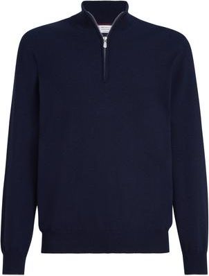 Brunello Cucinelli Cashmere sweater with half zip in Navy Blue at Nordstrom, Size 54 It