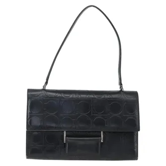 Ferragamo Gancini Leather Black Leather Handbag (Pre-Owned)