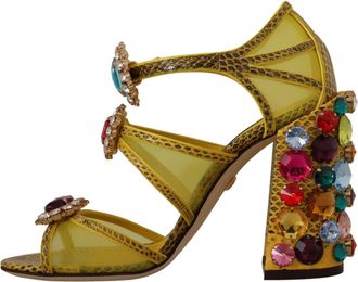Dolce & Gabbana Womens Yellow Leather Crystal Ayers Sandals Shoes