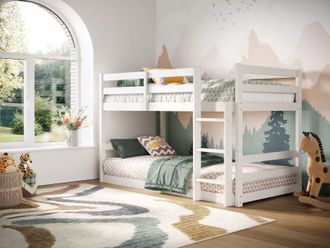 Flair Shasha Low Bunk Bed in White | Size: Single