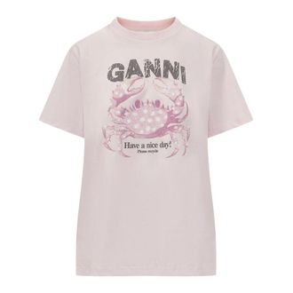Ganni T-shirt with Crab - female - Ganni - T-Shirts - Pink - XS - Tops