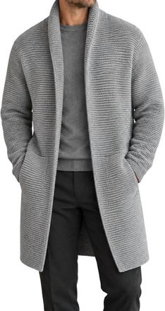 Ron Tomson Mens Ribbed Knit Oversized Cardigan In Gray
