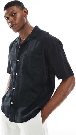 Only & Sons linen mix relaxed resort shirt in black-Neutral
