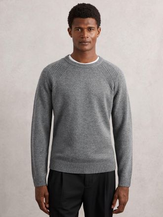 Reiss Mid Grey Melange Wool-cashmere Reverse-seam Jumper, 2XL