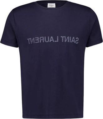 Saint Laurent Marine Reverse Logo T-Shirt - Heren - T-shirts - Blauw - L - Katoen - Tops