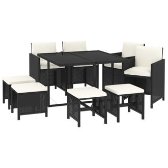 vidaXL Vidaxl - Set De Comedor De Jard&iacute;n 9 Pzas Y Cojines Rat&aacute;n Sint&eacute;tico Negro