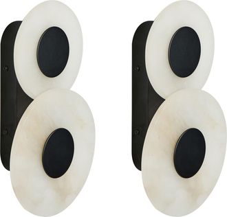 Beliani Conjunto De 2 L&aacute;mparas De Pared Modernas Led Pantalla Redonda De M&aacute;rmol Base De Metal Blanco Ythan