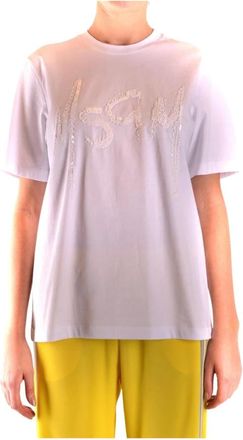 Msgm Msgm, Tops, Dames, Wit, M, Katoen, Sequin Versierde Katoenen T-shirt