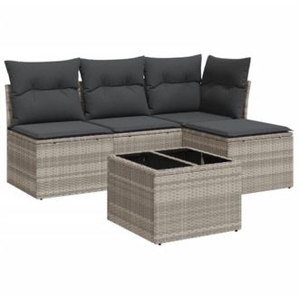vidaXL Set De Sof&aacute;s Jard&iacute;n Y Cojines 5 Pzas Rat&aacute;n Sint&eacute;tico Gris Claro Vidaxl