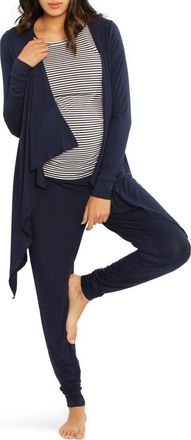Angel Maternity Maternity/Nursing Cardigan, Tank & Pants Set in Navy at Nordstrom, Size Xx-Large