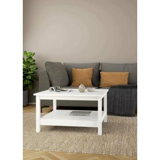 Dmora Dmora - Mesa De Caf&eacute; Leonie, Mesa De Centro Baja, Revistero Para Sof&aacute;, Estante De La Sala De Estar, 81x81 H45 Cm, Blanco