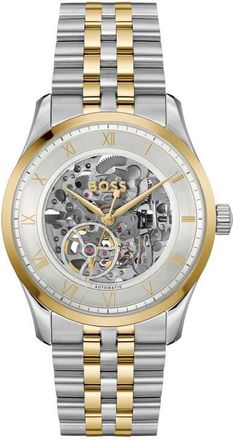 BOSS Principle Skeleton Automatic Bracelet Watch, 41mm in Silver White at Nordstrom, Size 41 Mm