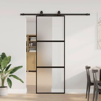 vidaXL Vidaxl - Puerta Corredera Con Herrajes Negro 76x205 Cm Vidrio Templado