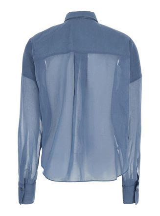 Brunello Cucinelli Womens Shirt With Off-Centre Closure Blue Cotton Blouses