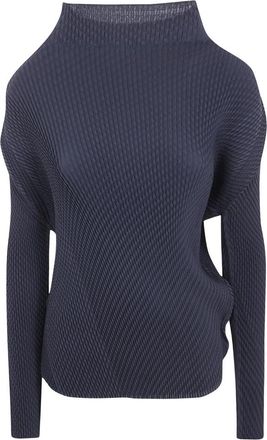 Issey Miyake Misty Pleats Shirt - Dames - Longsleeves - Zwart - M - Polyester - Tops