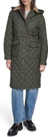 Levi's Diamond Quilted Hooded Long Coat in Olive at Nordstrom, Size X-Small