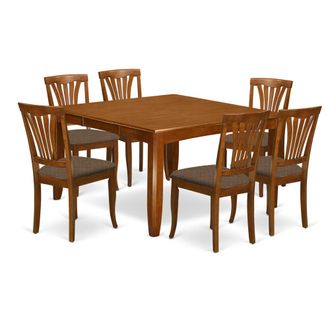 East West Furniture PFAV7-SBR-C 7 PC Dining set-Dinette Table with Leaf and 6 Dinette Chairs