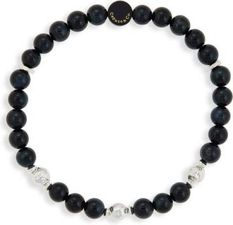 Caputo & Co. Mens Beaded & Hammered Ball Stretch Bracelet in Blue Tiger Eye at Nordstrom