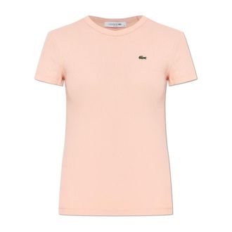Lacoste Slimfit T-shirt van geribd katoen - Dames - T-shirts - Roze - 3XS - Katoen - Tops