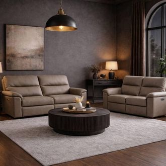Aspire Home Accents Marlowe Real Leather Power Recliner 3+2 Sofa Set with USB Charging in Taupe