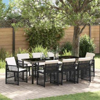 vidaXL Conjunto De Comedor De Jard&iacute;n 9 Pcs Negro Rat&aacute;n Sint&eacute;tico Vidaxl
