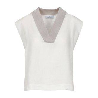 Gran Sasso Blouses, female, White, Size: S Linen V-neck Tee