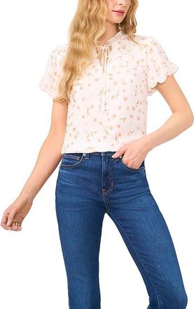 CeCe by Cynthia Steffe Bubble Sleeve Split Neck Blouse With Tie Womens Clothing New Ivory : XL, Polyester