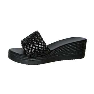 Generic Womens Open Toe Wedge Platform Espadrilles Slide Sandals Fashion Braided Slip On Summer Bohemia Beach Shoes (Black,7.5)