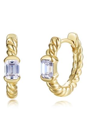 Lafonn Emerald Cut Simulated Diamond Twisted Huggie Hoop Earrings in Gold at Nordstrom