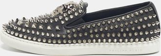 Philipp Plein Philipp Plein Black Leather Studded Skull Slip On Sneakers