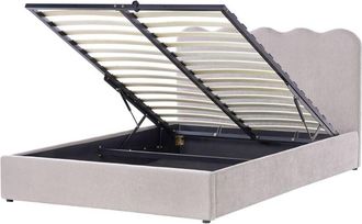 Beliani Cama Con Somier Tapizado De Chenilla 160 X 200 Cm Con Cabecero Espacio Almacenaje Elevable Beige Nanterre